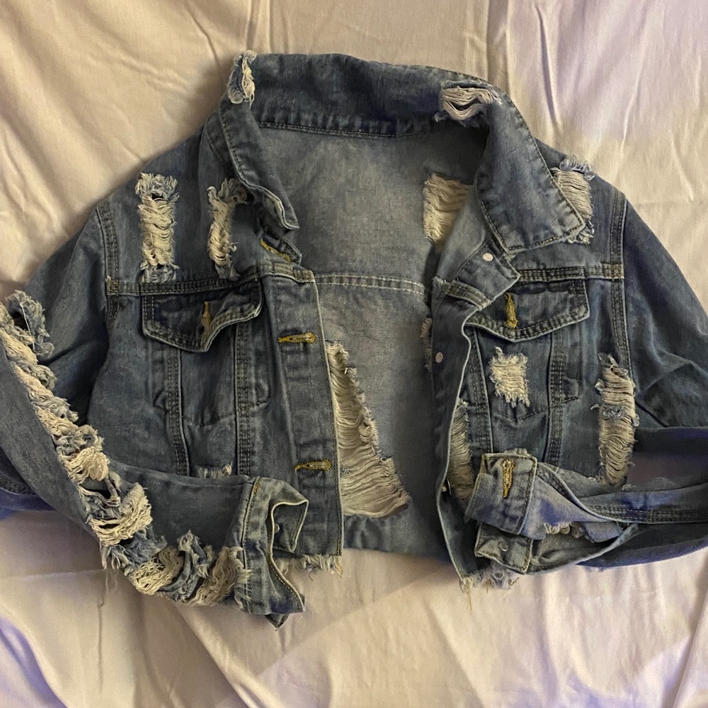 SHEIN Distressed Blue Jean Jacket